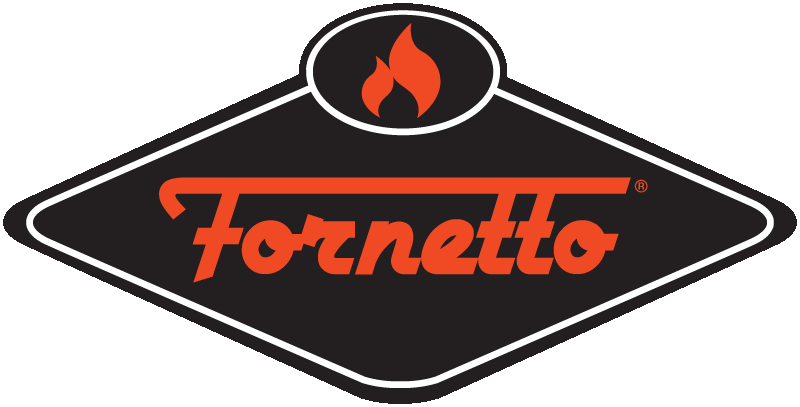 Fornetto logo - Ace Chimney Sweeps Fornetto logo in red with black background and red flame on top.